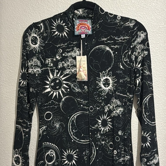 Johnny Was THE JANIE FAVORITE SEAMED MOCK NECK DRESS Celestial Moon Sun - Picture 3 of 6